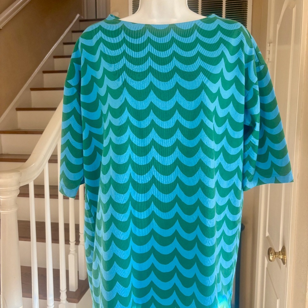 NWOT Marimekko x Uni Qlo Blue & Green Scallop Print Tunic Top Size M
